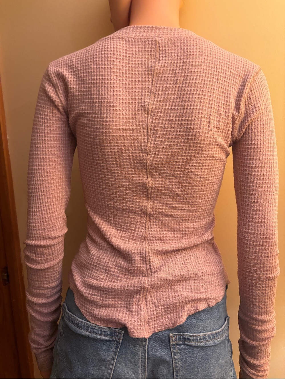 Free People Waffle Knit Snap-Front Top — Mauve Pink - Picture 6 of 7